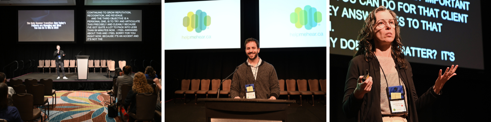 Speaker presenting on stage at AHIP Symposium 2025 with presentation slides visible